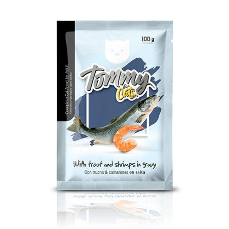 POUCH TOMMY GATO ADULTO TRUCHA Y CAMARON X100GR