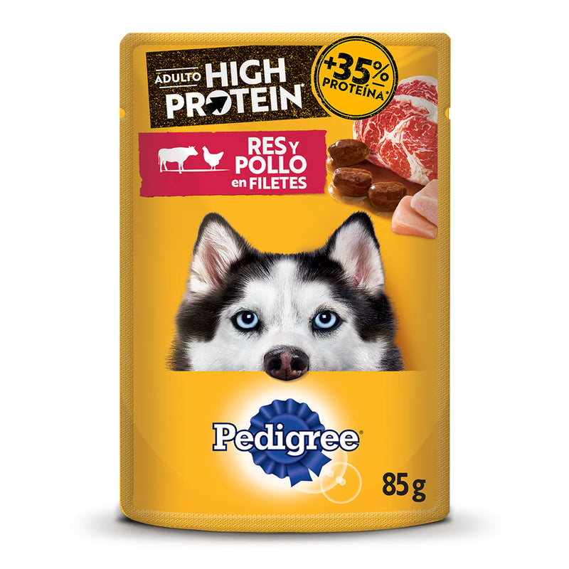 PEDIGREE POUCH HIGH PROTEIN RES Y POLLO 85 GR