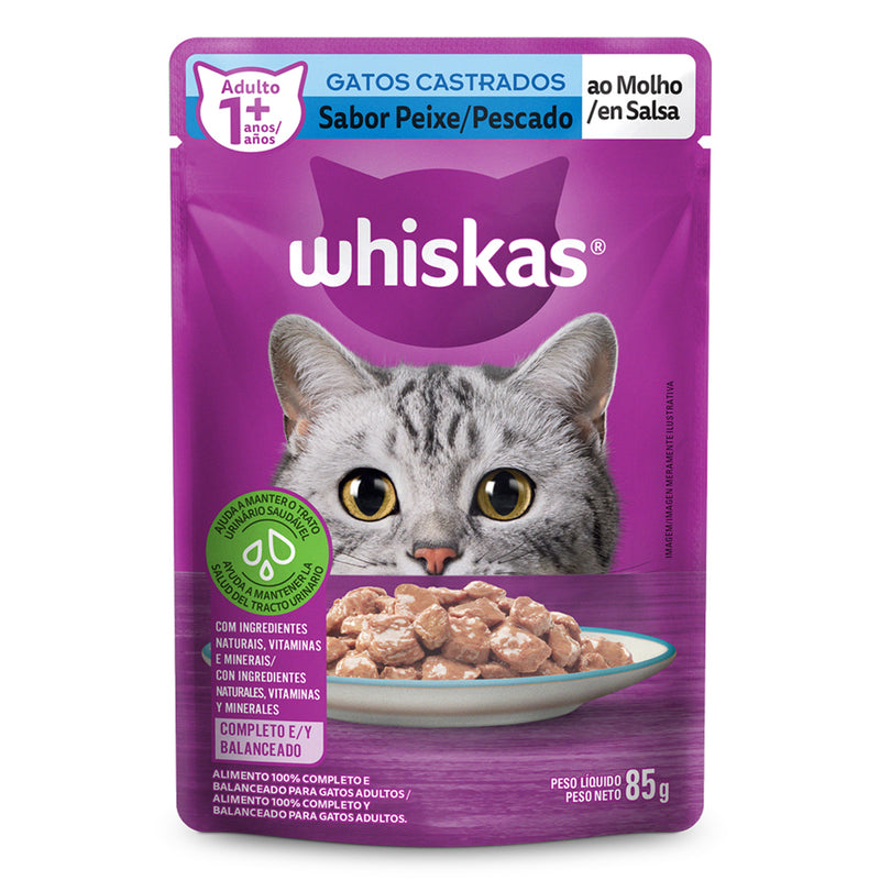 WISKAS POUCH GATOS CASTRADOS  PESCADO X 85G