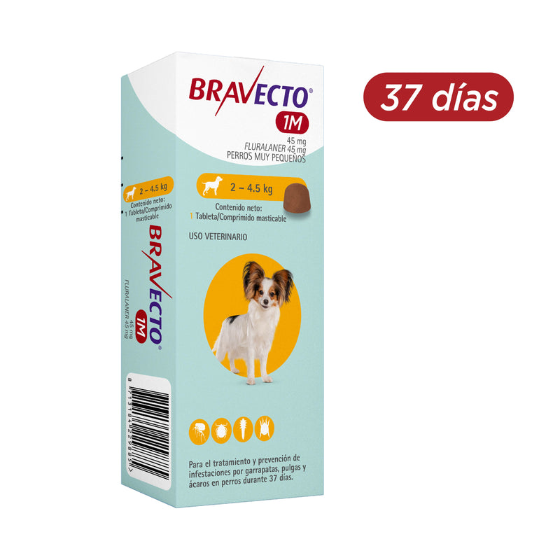 BRAVECTO 37 días (perros de 2 A 4,5 KG) Antipulgas y garrapatas