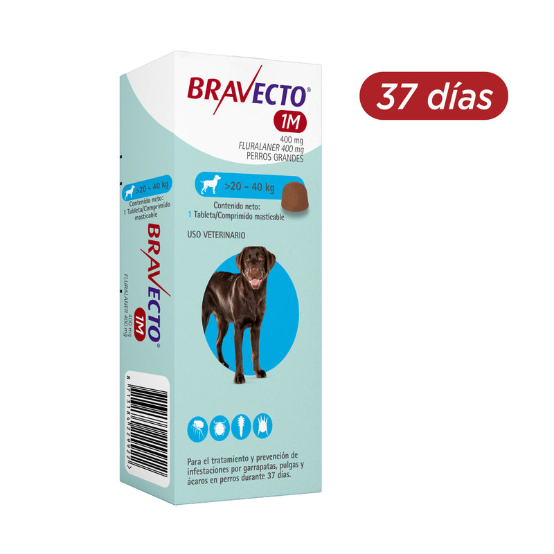 BRAVECTO 37 días (perros de 20 A 40 KG) Antipulgas y garrapatas