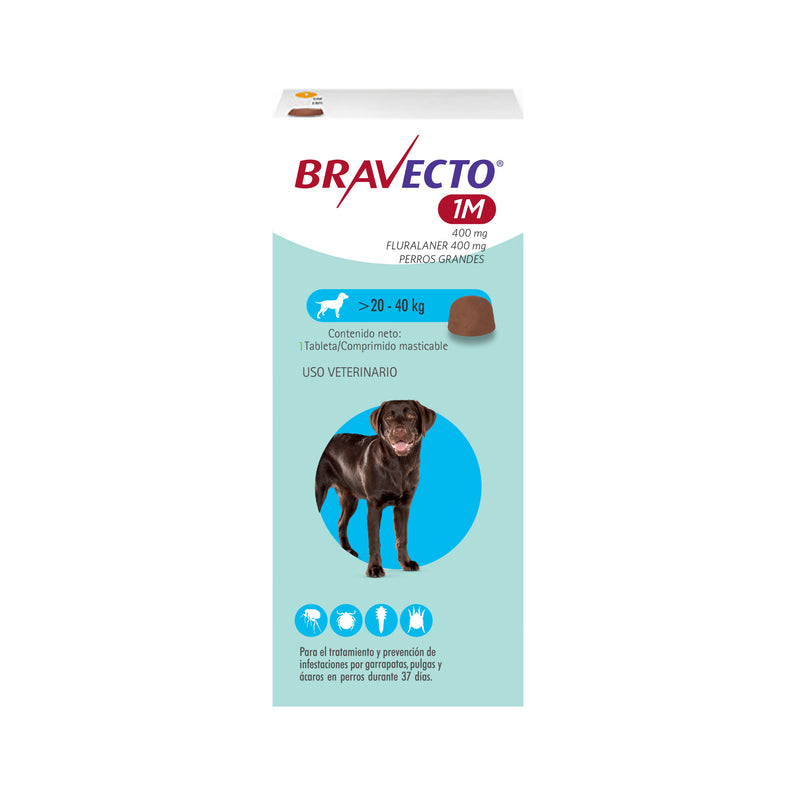 BRAVECTO 37 días (perros de 20 A 40 KG) Antipulgas y garrapatas