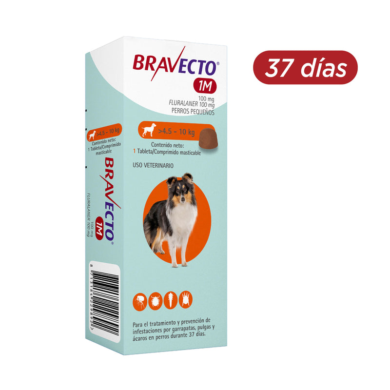 BRAVECTO 37 días (perros de 4,5 A 10 KG) Antipulgas y garrapatas