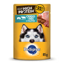 Comida Húmeda Para Perro Pedigree Pouch High Protein Cerdo y Res 85 Gr