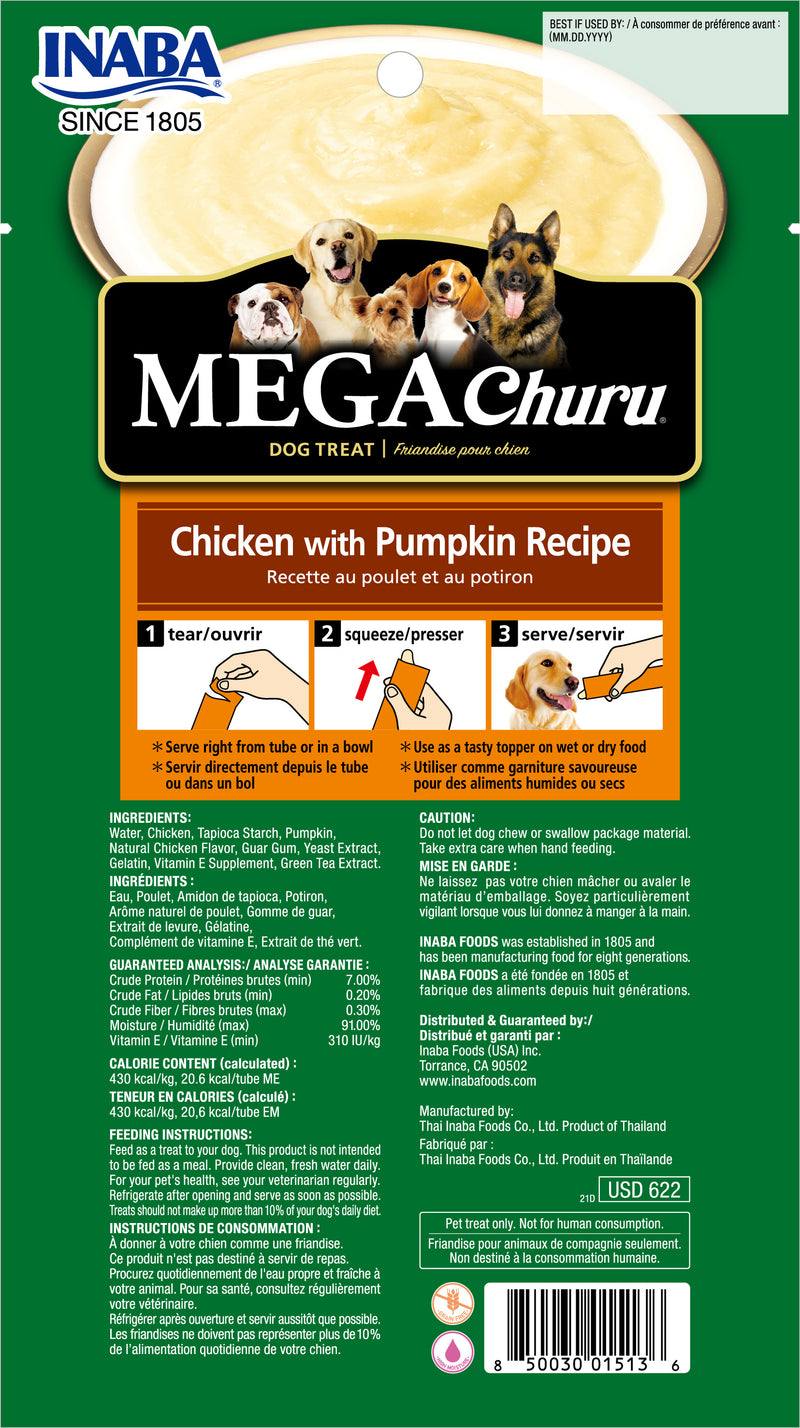 Snack Mega Para Perro Churu Sabor Pollo y Calabaza 4 Und