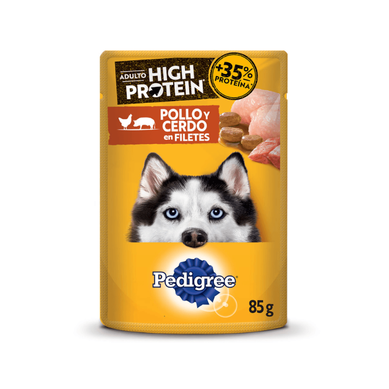 PEDIGREE POUCH HIGH PROTEIN POLLO Y CERDO 85 GR