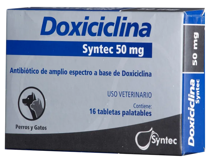 Antibiótico Doxicilina para Perros y Gatos 50 Mg Caja 16 Comprimidos